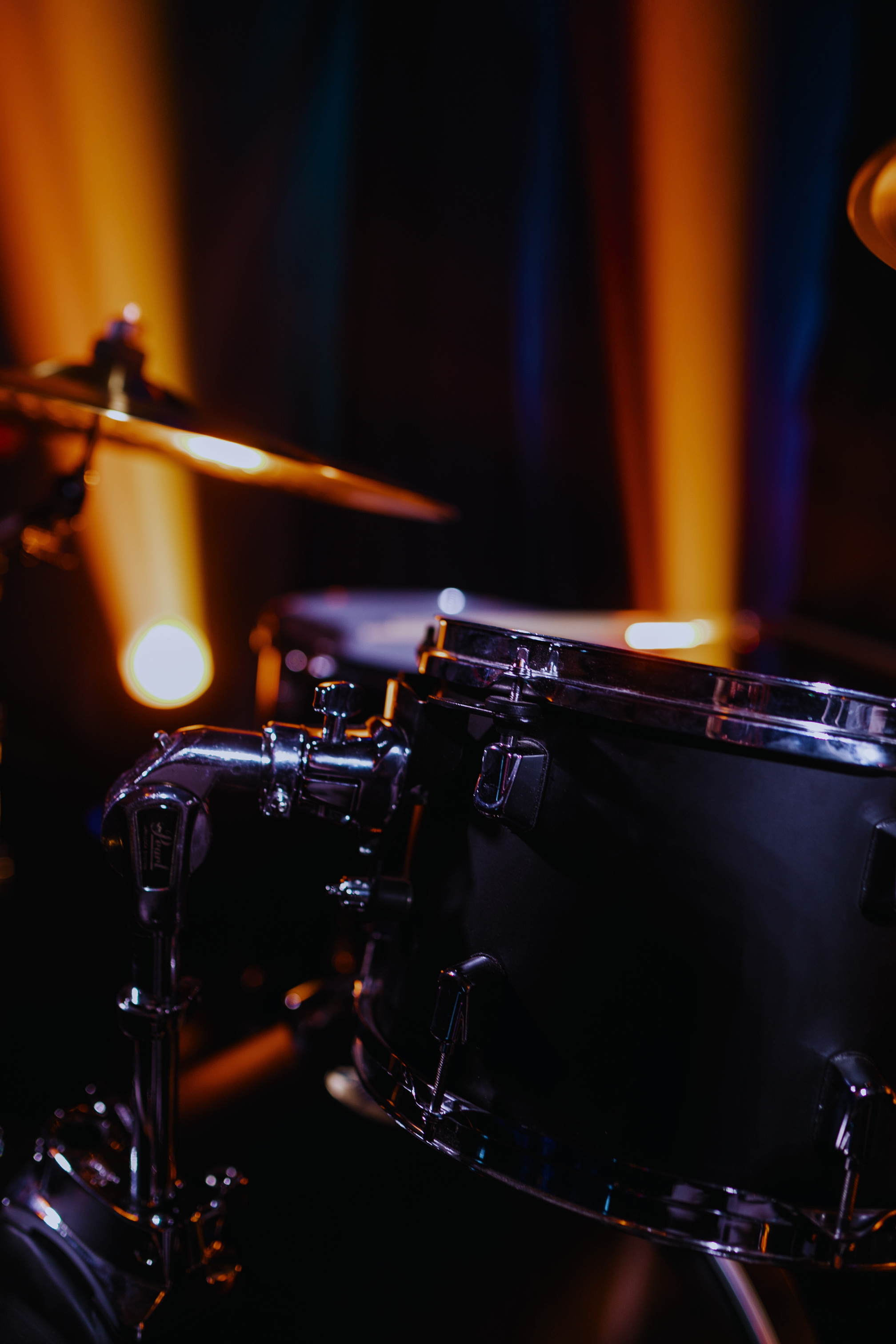 A Close-Up Shot of a Drum Set